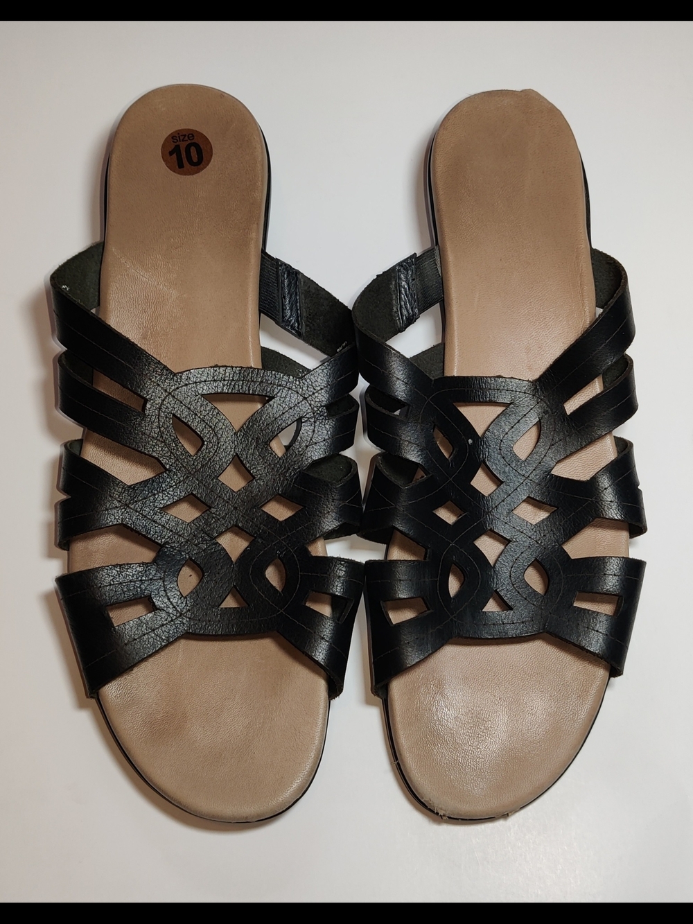 Munro American Womens 10N Black Leather Strappy Wedge Sandals Comfort USA Made